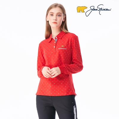 【Jack Nicklaus 金熊】GOLF女款點點印花吸濕排汗POLO衫(紅色)