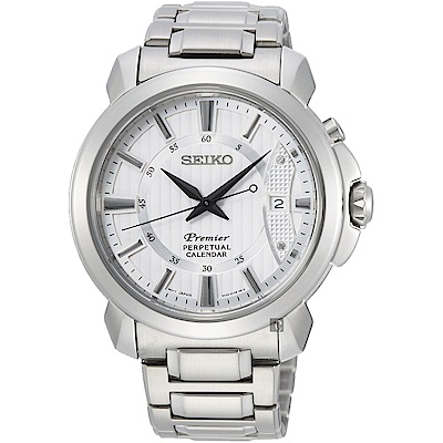 SEIKO 精工 Premier 紳士萬年曆手錶-銀/41.5mm (SNQ155J1)