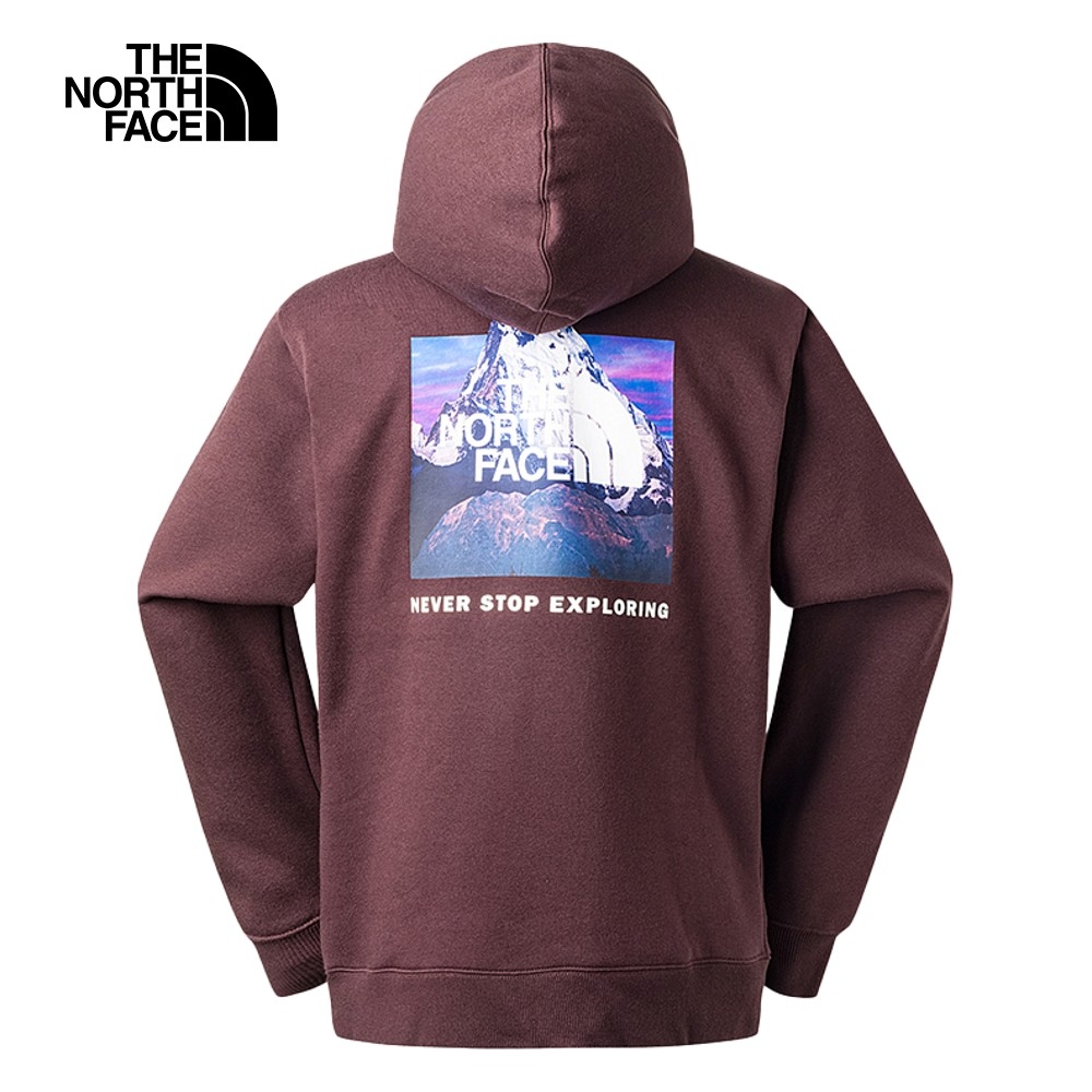 【The North Face 官方旗艦】北面男女款豆沙色背部山峰印花設計長袖帽T｜86Q2I0I