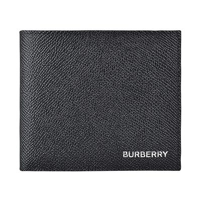 BURBERRY燙銀LOGO荔枝紋防刮皮革8卡對折短夾(黑)