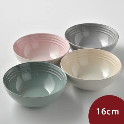 Le Creuset 悠然恬靜系列 早餐穀片碗組 16cm 4入 蛋白霜/貝殼粉/海洋之花/迷霧灰