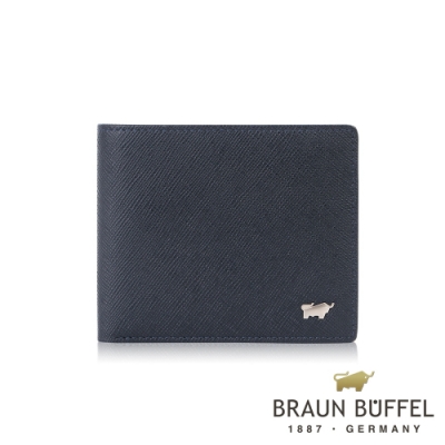 【BRAUN BUFFEL 德國小金牛】台灣總代理 尚恩A 8卡中間翻零錢袋短夾 (網路限定)-藍色/ BF354-318-NY