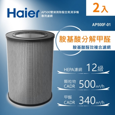 Haier海爾 專用胺基酸醛效複合濾網(AP500F-01) 2入組  適用：AP500