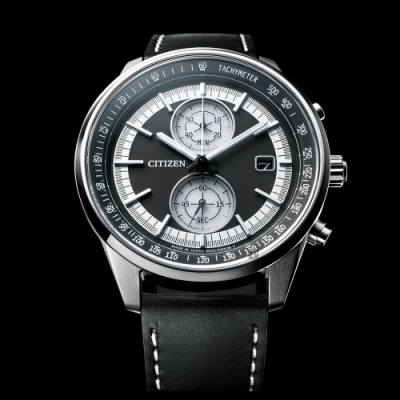 CITIZEN 星辰 光動能紳士計時手錶-黑皮帶/41mm(CA7030-11E)