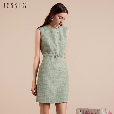 JESSICA - 氣質簡約格紋花呢無袖小香風洋裝J30520