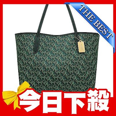 COACH 湖水綠色LOGO字樣PVC托特包-大型