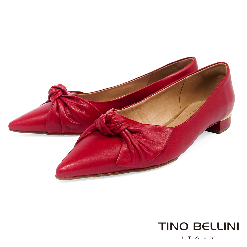Tino Bellini 巴西進口皮革紐結尖楦微跟包鞋 _ 紅