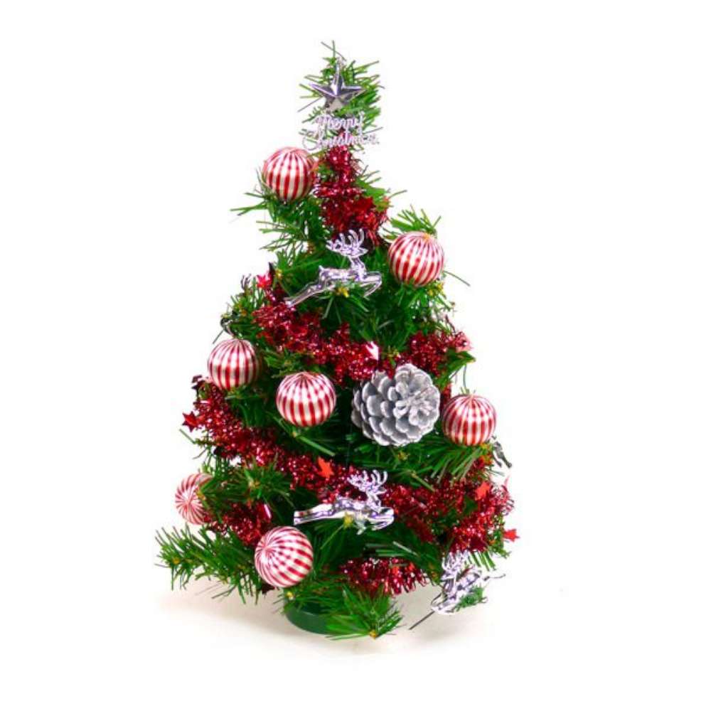 交換禮物-摩達客 迷你1尺(30cm)裝飾綠色聖誕樹(銀松果糖果球色系)