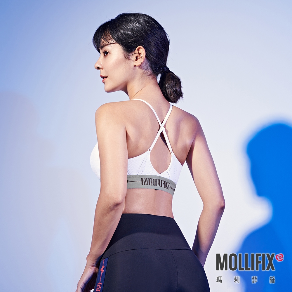 Mollifix 瑪莉菲絲 Pixel Art A++簡約細肩帶舒心BRA (白)瑜珈服、無鋼圈、開運內衣、暢貨出清