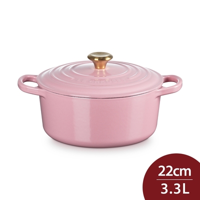 Le Creuset 典藏圓形鑄鐵鍋 湯鍋 燉鍋 炒鍋 22cm 3.3L 薔薇 金頭 法國製