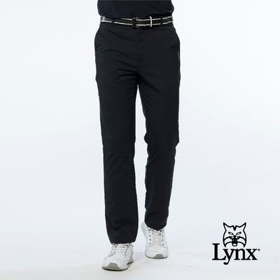 【Lynx Golf】男款吸濕快乾後袋特殊剪裁設計拉鍊口袋平口休閒長褲-黑色