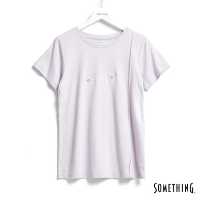 SOMETHING 基本繡花LOGO短袖T恤-女-粉紫色