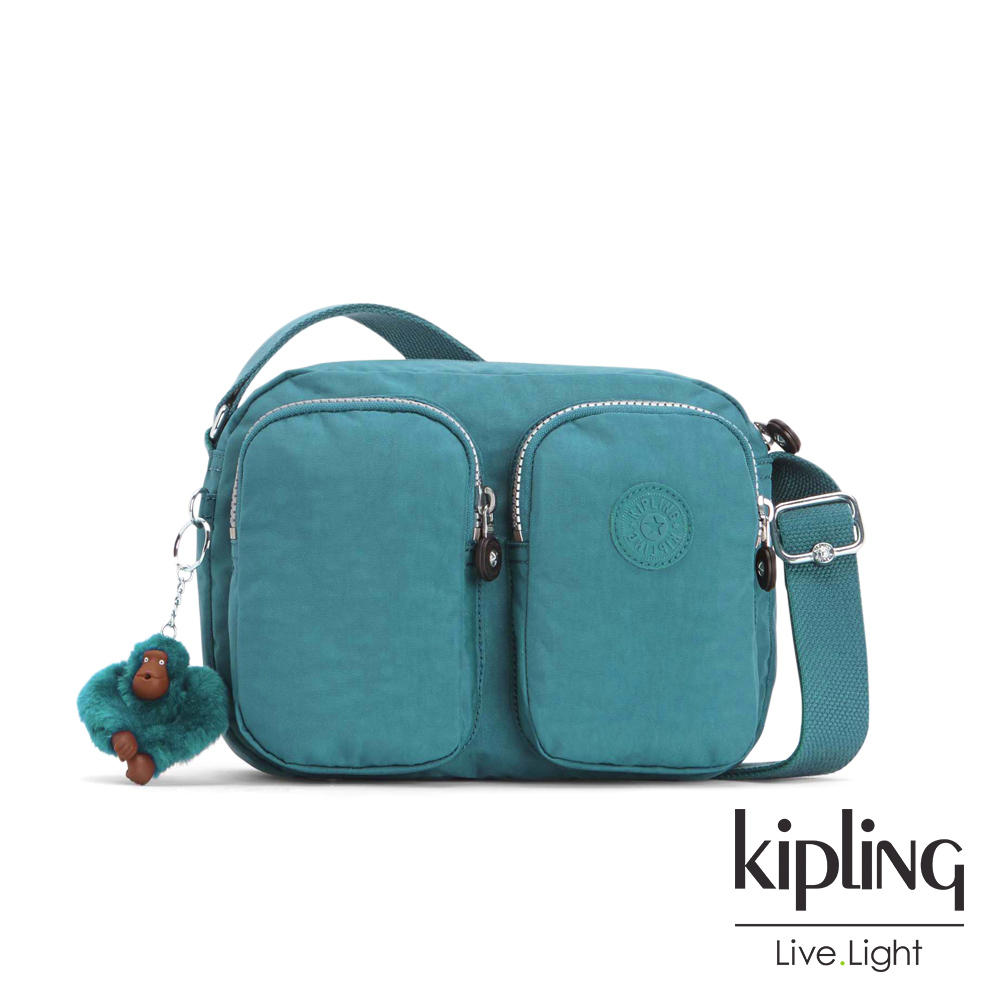 Kipling 靜謐藍綠雙拉鍊前口袋側背包-PATTI