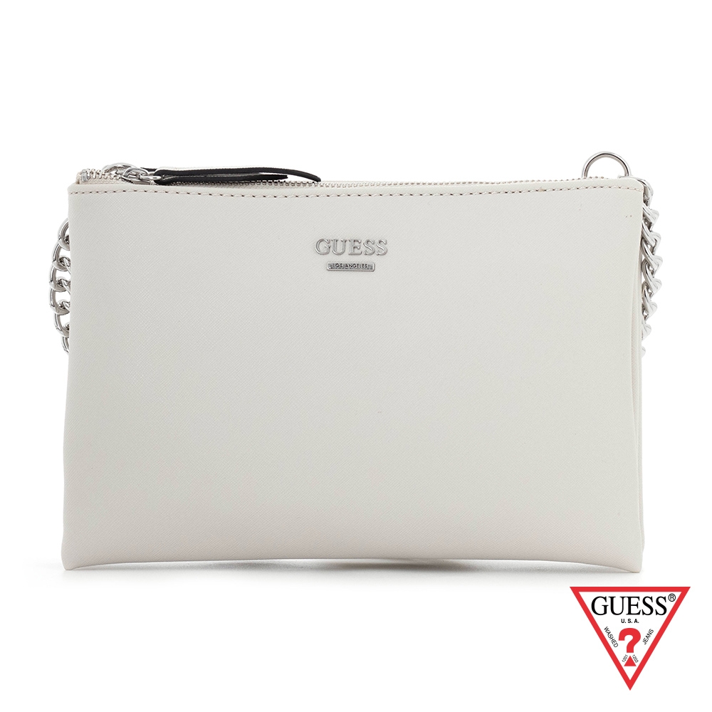 GUESS-女包-純色質感LOGO斜背包-白 原價2490