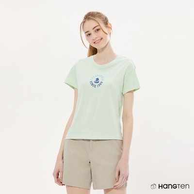 Hang Ten-女裝-COMFORT FIT BCI純棉加州熊主題印花短袖T恤-淺綠