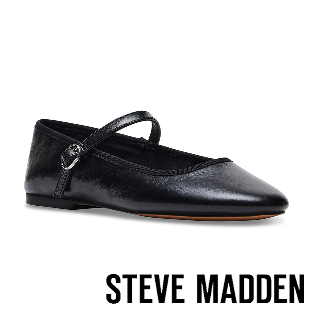 STEVE MADDEN-VINETTA 皮革圓頭瑪莉珍鞋-黑色