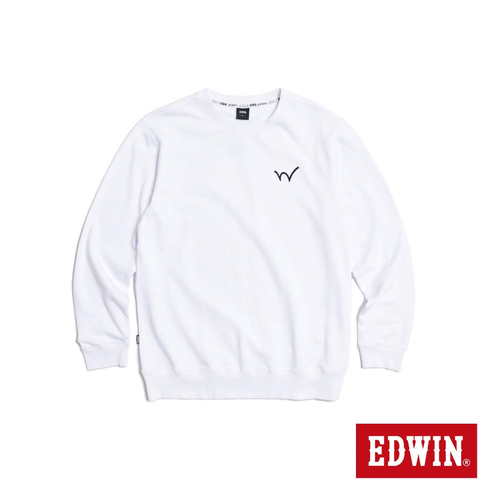 EDWIN 經典小W繡厚長袖T恤-男-白色