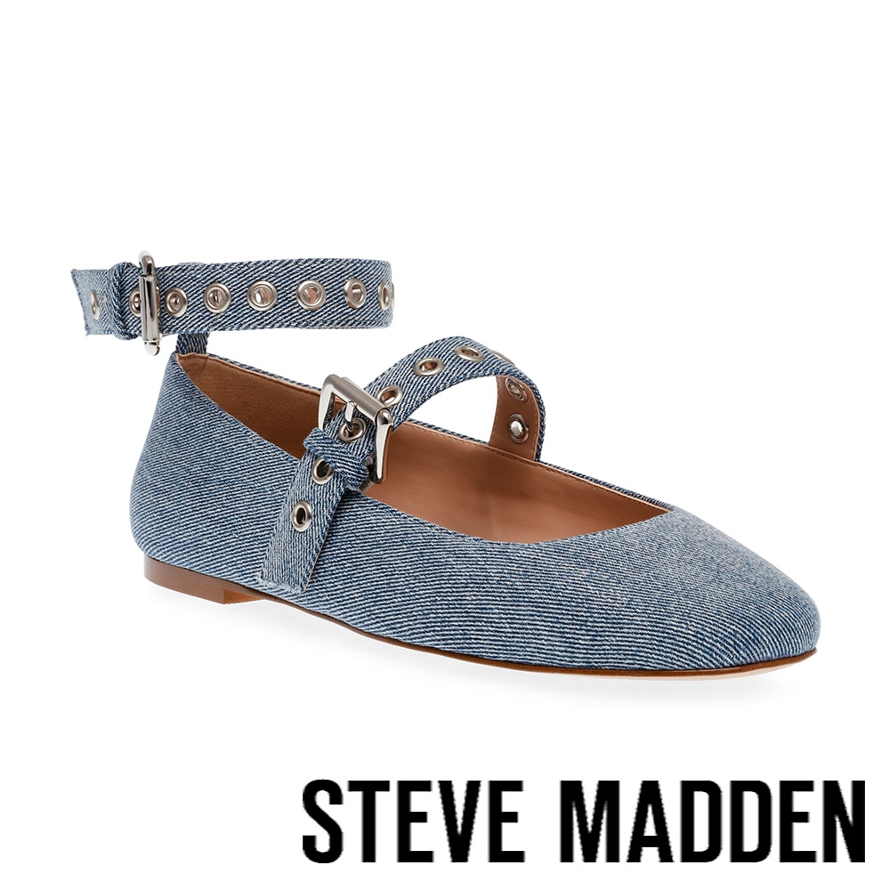 STEVE MADDEN-MACBETH 扣帶繞踝瑪莉珍鞋-牛仔藍