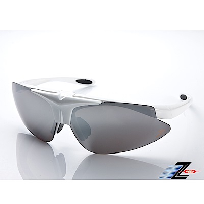 【Z-POLS】MIT頂級可掀設計質感白搭配帥氣水銀黑防爆片頂級運動眼鏡