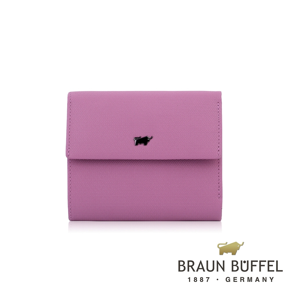 【BRAUN BUFFEL 德國小金牛】台灣總代理 艾蒂 7卡三折短夾-粉紫色/BF652-520-BO