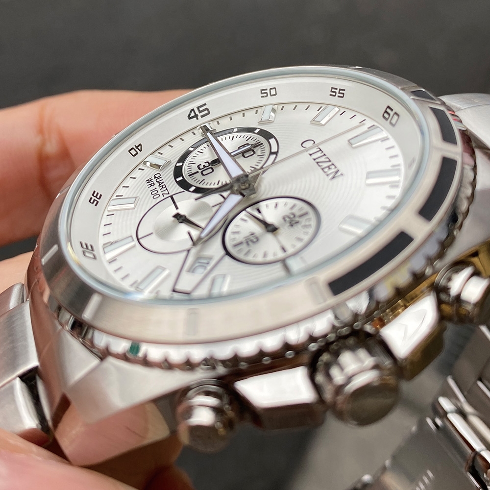 CITIZEN 星辰Chronograph Yahoo奇摩購物中心 其他男錶| | 三眼男計時手錶(AN8200-50A)銀色面/44mm