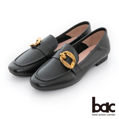 【bac】大鎖鏈金屬釦環平底樂福鞋-黑色