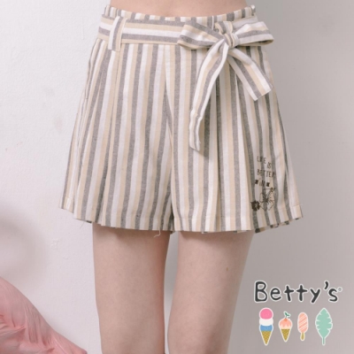 betty’s貝蒂思　條紋配色微刺繡短褲(淺卡其)