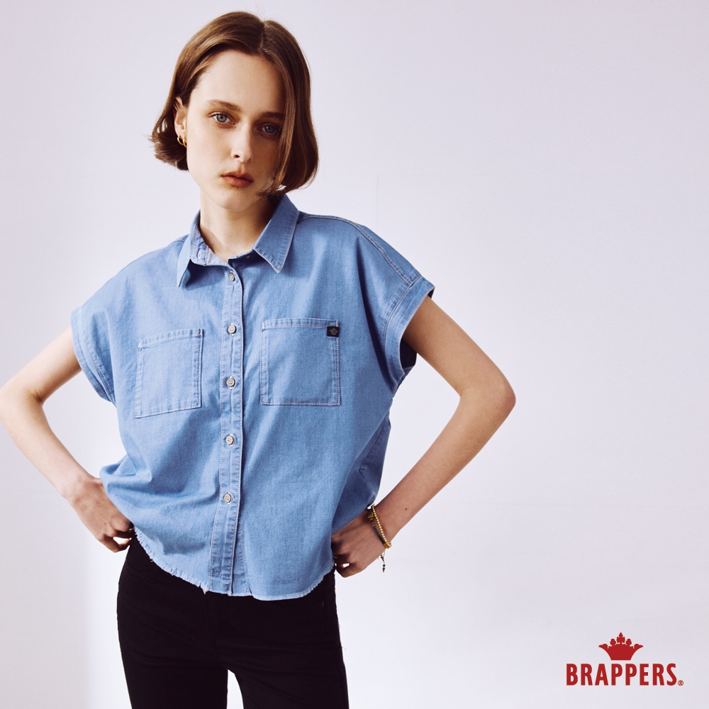 BRAPPERS 女款 彈性短袖襯衫-淺藍