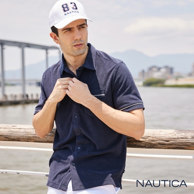 Nautica 男裝 休閒質感短袖襯衫-深藍