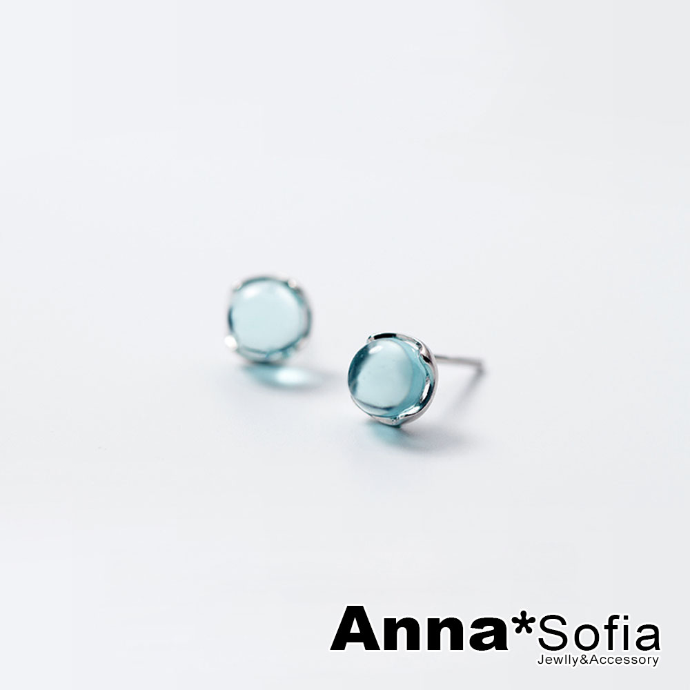 AnnaSofia 晶瑩藍光圓透 925銀針耳針耳環(銀系)
