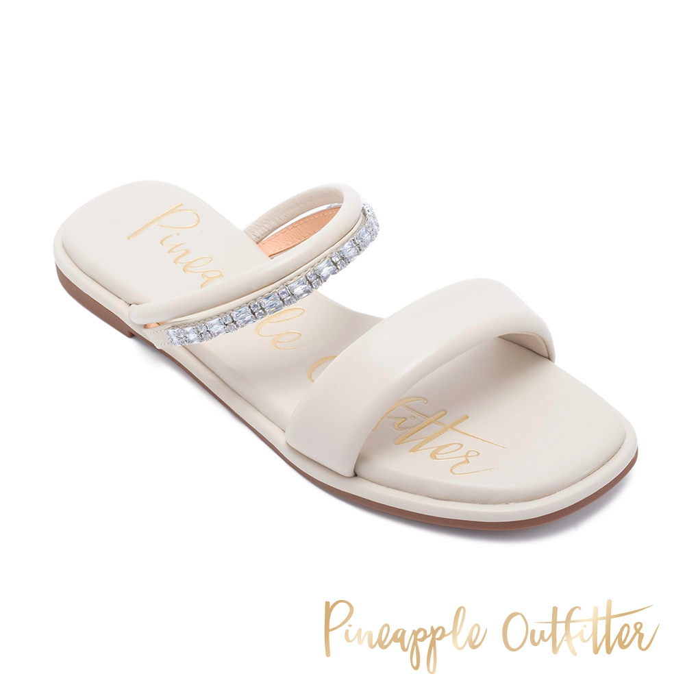 Pineapple Outfitter-RIDGE 雙帶水鑽單環平底拖鞋-白色
