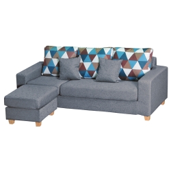 綠活居 費尼時尚灰亞麻布Ｌ型沙發組合(三人座＋椅凳)-214x146x81cm免組