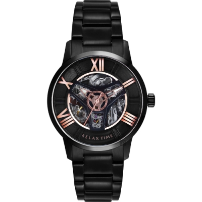 RELAX TIME RT61系列 羅馬鏤空機械腕錶(RT-61-7)-黑/42mm