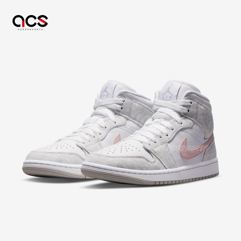 Nike 休閒鞋 W Air Jordan 1代 Mid SE 喬丹 男女鞋 情侶鞋 白 粉勾 DN4045-001