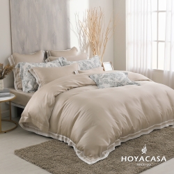 HOYACASA 清淺典雅 奶茶米 琉璃天絲雙人床包被套四件組