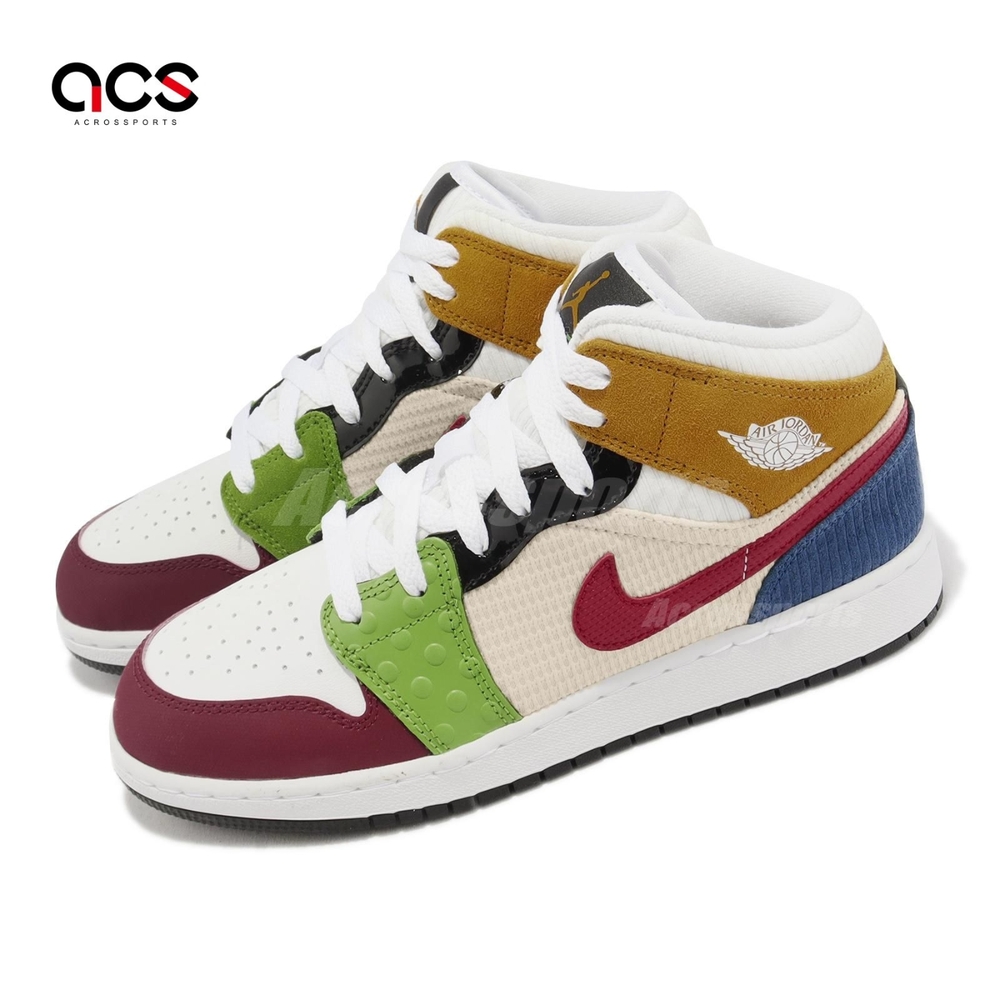 Nike Air Jordan 1 Mid SE GS 彩色拼接麂皮燈芯絨女鞋大童鞋AJ1 DR6957