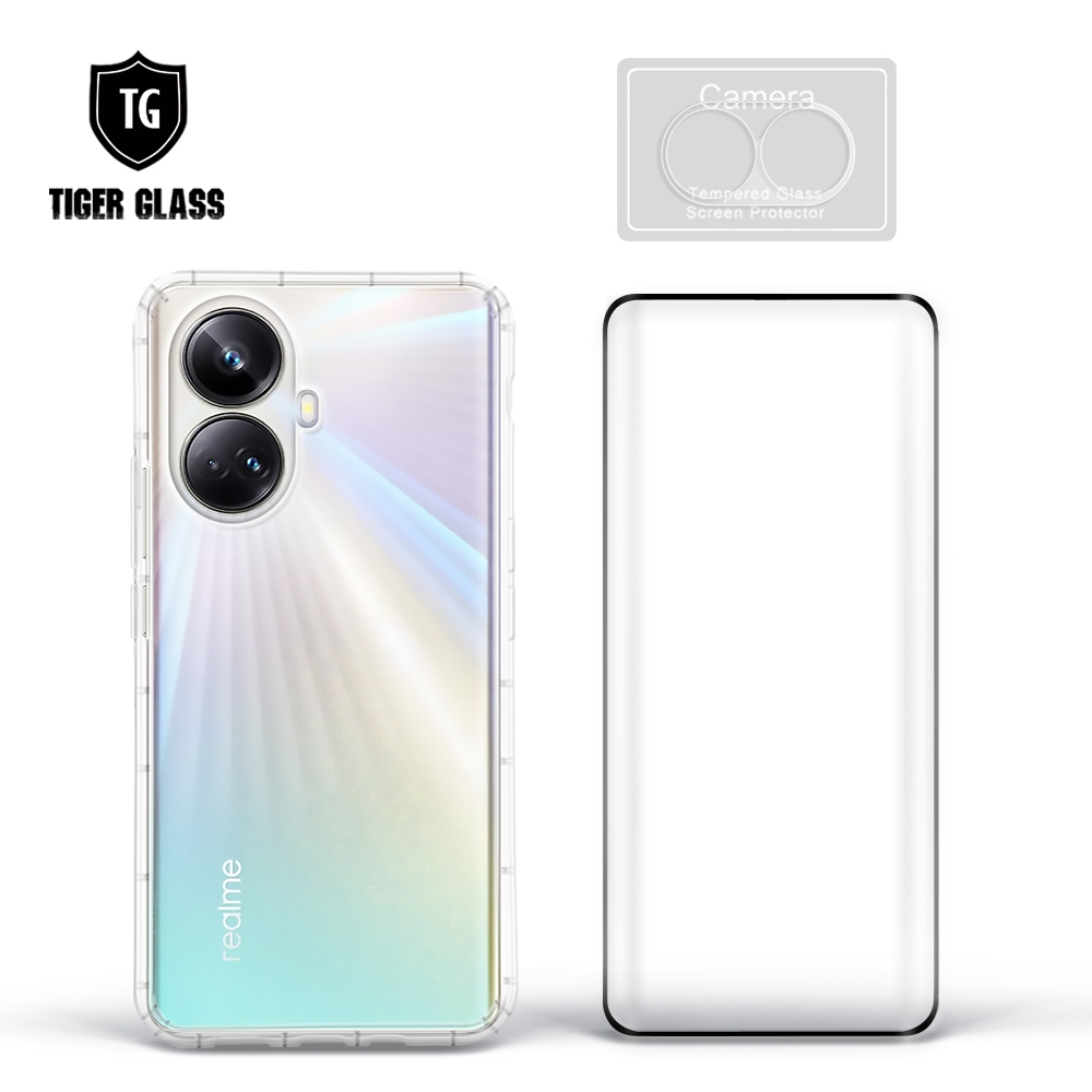 T.G realme 10 Pro+ 手機保護超值3件組(透明空壓殼+3D鋼化膜+鏡頭貼)