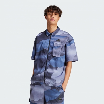 adidas 愛迪達 上衣 男款 短袖襯衫 M CE Q2 SHIRT 藍 IR5184