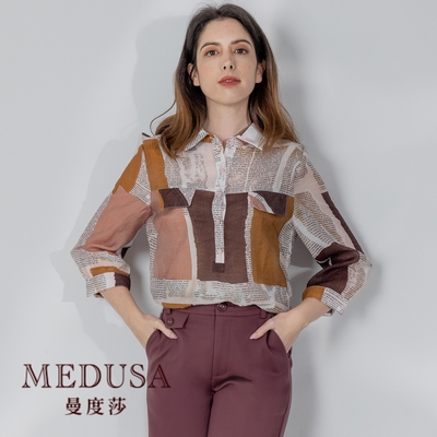 現貨【MEDUSA 曼度莎】粉釦天絲棉長版透膚襯杉（M-2L）｜女上衣 女長版上衣 加大尺碼