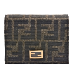 FENDI 經典FF LOGO帆布暗釦短夾(咖啡色)