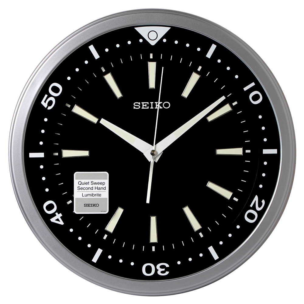 SEIKO 精工潛水錶造型 夜光 滑動式秒針 靜音 時鐘 掛鐘(QXA723A-35cm)