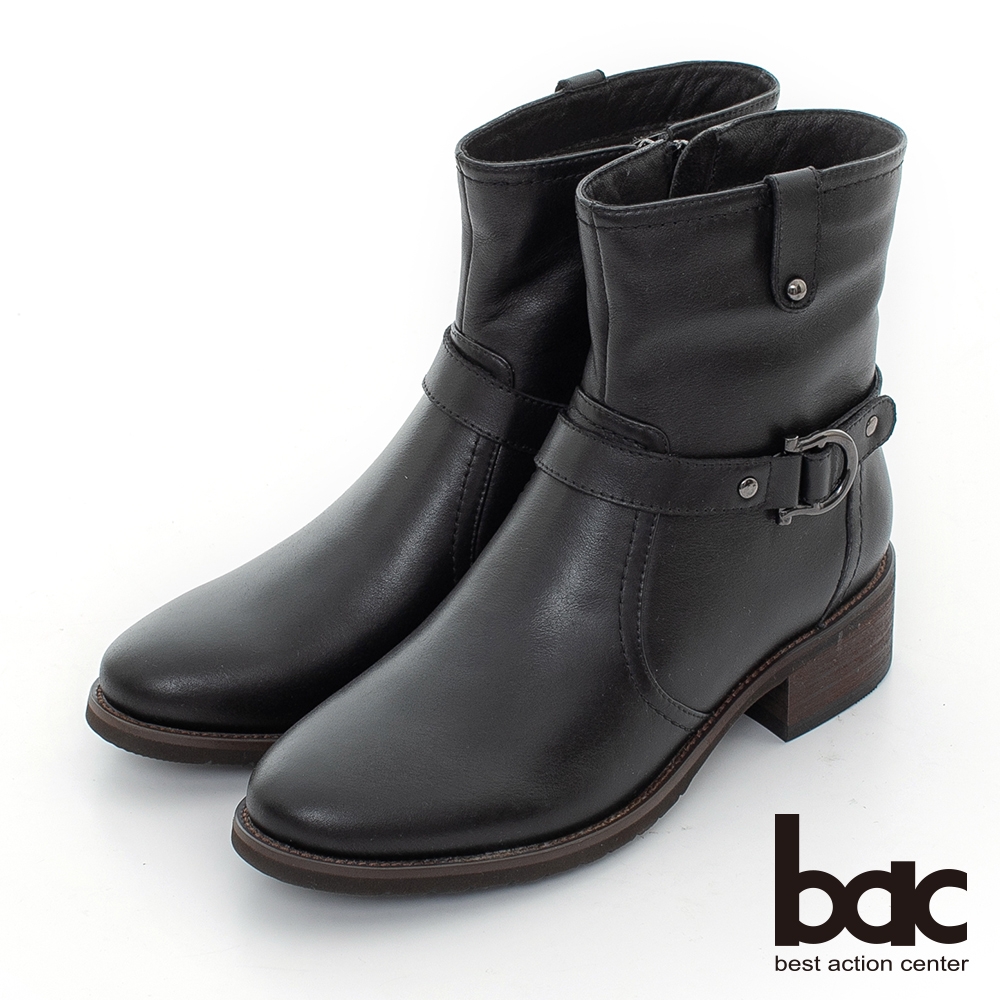 【bac】西部牛仔風皮帶環短靴-黑色