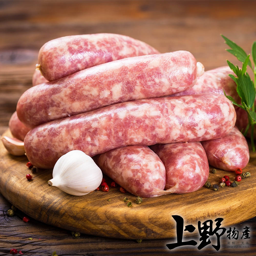 (任選)【上野物產】師兄豬後腿肉高粱香腸(300g±10%/6條/包) x1包 (1包共6條) 火腿 熱狗 豬肉