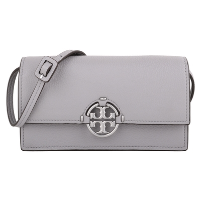 TORY BURCH MILLER 可拆帶皮革手拿/斜背包(淺灰)小款