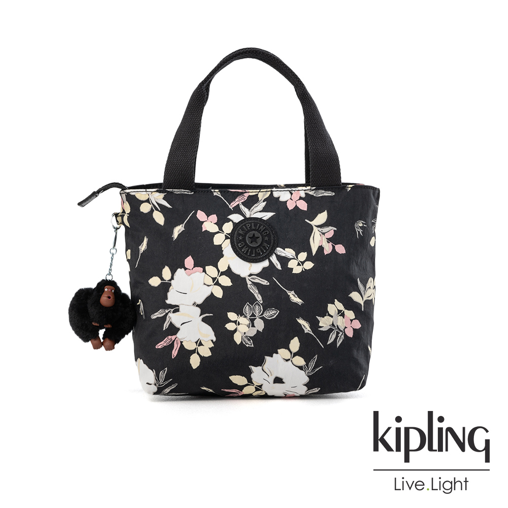 Kipling 沉靜黑浪漫花卉大容量單層手提包-MANA