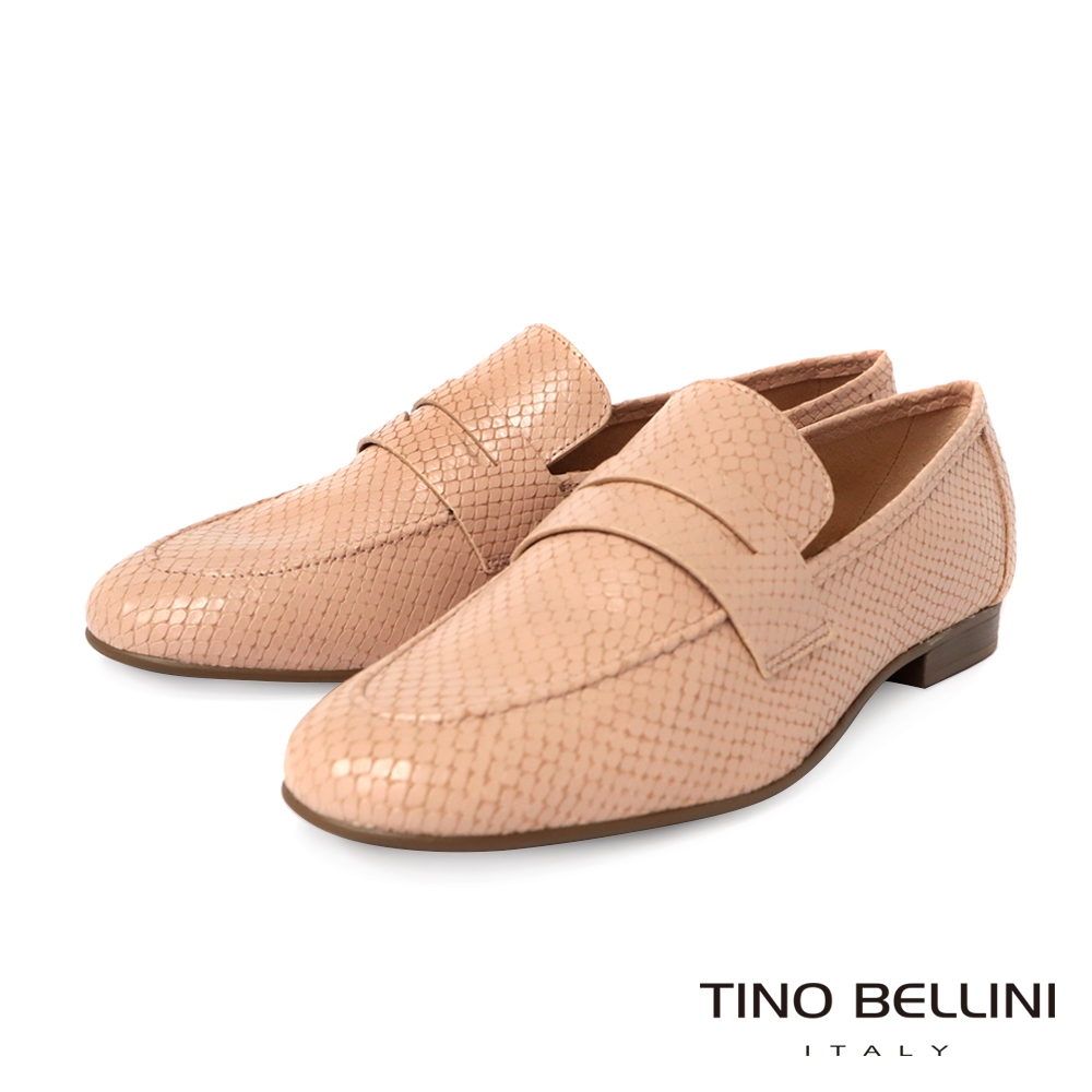Tino Bellini 巴西進口知性簡約蛇紋牛皮樂福鞋_粉