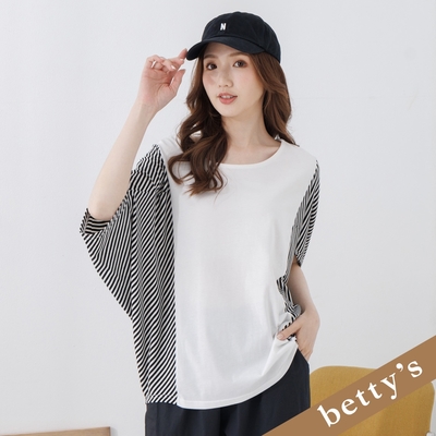 betty’s貝蒂思 條紋拼接圓領魟魚袖T-shirt(白色)