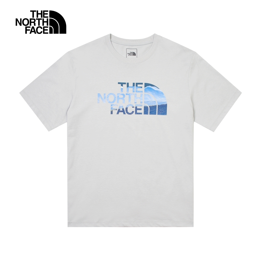 【The North Face 官方旗艦】北面男款灰色純棉品牌風景LOGO寬鬆短袖T恤｜88GMA0M