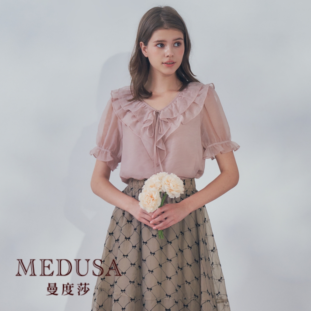 現貨【MEDUSA 曼度莎】I'Care 甜美藕粉歐根紗上衣（F）｜女上衣 雪紡上衣