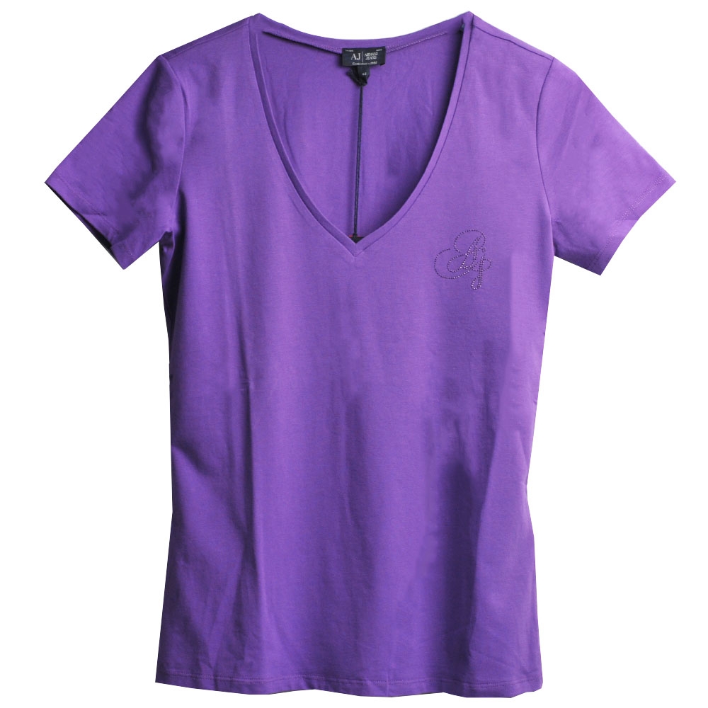 EMPORIO ARMANI 品牌EA字母LOGO短袖V領T恤(紫色)